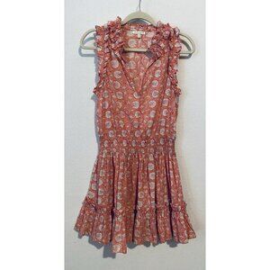 Anna Cate Morgan Dress Womens Medium Pink Floral Smocked Waist Ruffle Hem Flirty